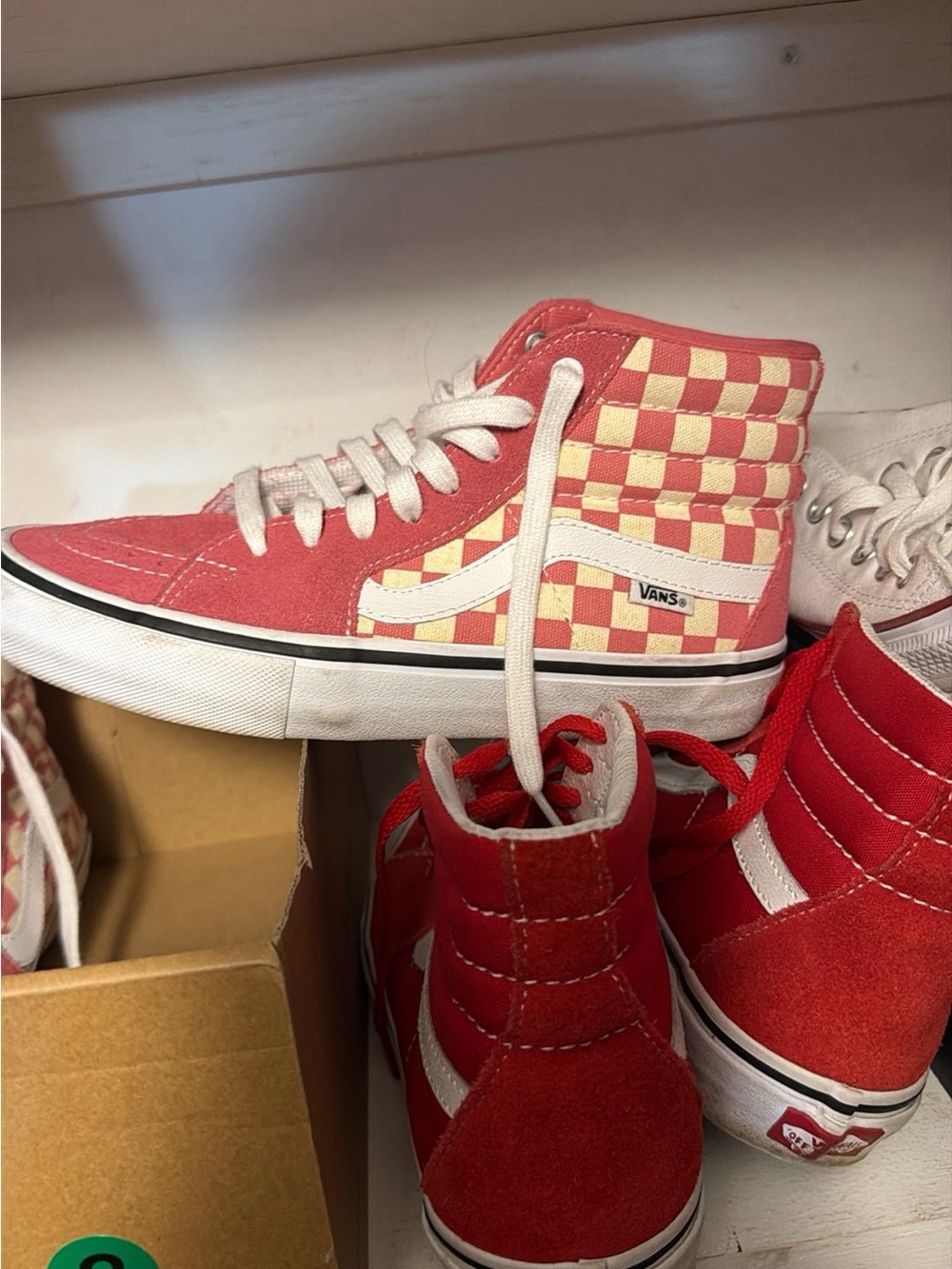 Vans Pink & Cream Checkerboard Sk8-Hi High Top Sneakers
